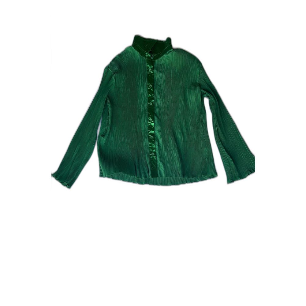 Vintage Green Pleated Button Up Blouse